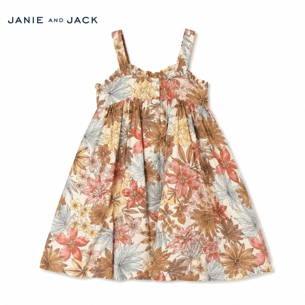 Janie and Jack Girls Floral Sundress Size 4 Tropical Botanical Summer Dress
